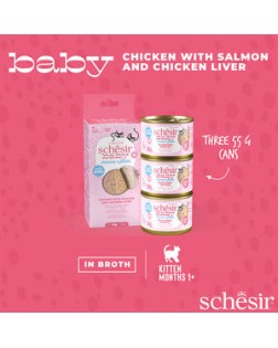 Schesir Baby húmedo gato mousse/filetes pollo y salmón 3x55 gr