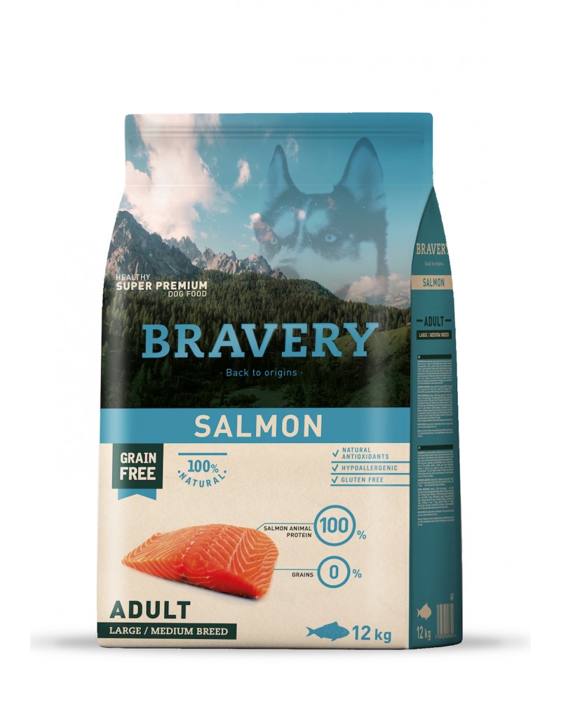 Saco de Bravery pienso perro adulto salmón 12 kg